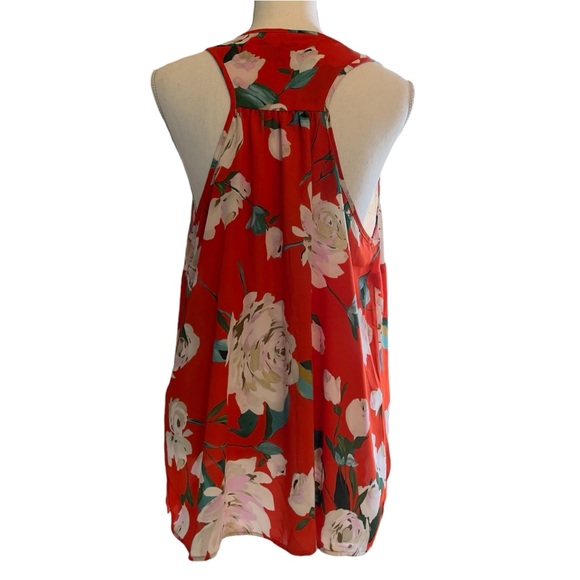 CABI MANET ORANGE FLORAL BUTTON UP SLEEVELESS SHEER TANK BLOUSE - SIZE LARGE - Picture 7 of 12